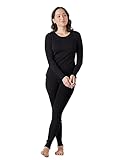 LAPASA Merino Wolle Thermounterwäsche Set Damen, Merinowolle warm Unterhemd Langarmshirt & Thermo Unterhosen Leggings (L58), Schwarz (Warm), M