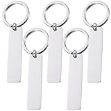 SEWACC Edelstahl Schlüsselanhänger 5 Stück Rechteckige Blanko Anhänger 6.5X2.5 Cm Gravur Diy Schlüsselringe Für Persönliche Gestaltung Und Alltagsschlüssel