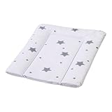 Premium Wickelauflage, erstklassige wasserdichte Wickelunterlage, 70 x 50 cm, pflegeleichte glatte Oberfläche, erhöhter Liegecomfort, einfach zu reinigen, leicht zu tragen, Stars weiß
