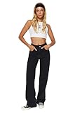 TRENDYOL Damen Gerade Weites Bein Hohe Taille Jeans, Schwarz, 40