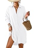 Tanmolo Damen Strandkleid Bikini Cover Up Sommer Strandbluse Strandhemd V-Ausschnitt Strandponcho Bademode Strand Vertuschen Shirt (Weiß,S)