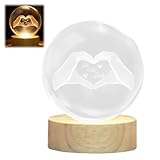 Jahrestag Geschenk für Ihn Sie, Ich Liebe Dich Geschenke für Männer Frauen Freundin - 60mm Kristallkugel Nachtlicht,Glaskugel Lampe mit Holzsockel für Valentinstag Hochzeit Verlobungs Weihnachten