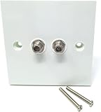 Doppel-Satellitensteckdose, F-Typ-Stecker, Wandplatte, UK-Standard, Einzelgang, Weiß (Doppel-F-Buchse, Weiß), Doppel-F-Typ Koaxialkabel