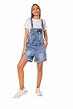 Nina Carter S511 Damen kurze Latzhose Jeans Boyfriend Denim Overall Jumpsuit Used-Look Sommeroverall (XS, Blau (S511))