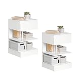 SoBuy FBT49-W x2 Beistelltisch 2er Set Nachttisch 2 stücke Nachtschrank Kommode mit 1 Schublade und 3 Ablagen weiß BHT ca: 39x65x39cm