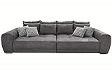 Big Sofa, XXL Lounge Couch, hochwertige Federkernpolsterung für perfekten Sitz- und Liegekomfort, viele Kissen, B 306cm, T 134 cm, Liegefläche 243x120 cm, Microfaserstoff in Grau | 15114