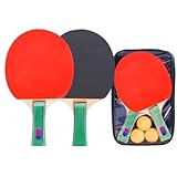 Tischtennisschläger Set，2 Schläger 3 Tischtennis-Bälle Ping Pong Set，Tragbares Tischtennis-Set， Tischtennis Schläger für Anfänger, Profis，Tischtennis Schläger Set，Profi Tischtennis-Schläger