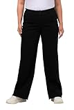 Ulla Popken Damen Jeans Mary, weites Bein, 5-Pocket-Schnitt, Komfortbund, schwarz, 124