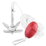 QWORK® Bootsanker 0.7 kg, Faltanker, inklusive 20 Meter...