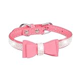 TUDUZ Haustierhalsband, glänzendes Strass-Hundehalsband, Fliege, Katzenhalsband, bequemes Hundegehseil Halsband Mit Zugstopp (Pink, S)