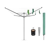 Brabantia - Lift-O-Matic drehbaren Wäschespinne - Reibungsloses Drehungen - UV-beständige Wäscheleine, 50 m - Kein Durchhängen - Auch für Kleiderbügel - Metallic Grey- ø 295 cm