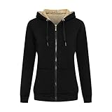 MANLUODANNI Damen Kapuzensweatshirt, Damen Kapuzenjacke Sweatjacke Kapuzenpullover Hoodie mit Zipper Baumwolle Sweatshirtjacke Pullover mit Fleecefutter Schwarz M