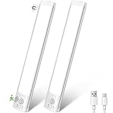 2 Stück 25CM Unterbauleuchte Küche LED mit Bewegungsmelder, LED Schrankbeleuchtung Dimmbar, Slim Bright Magnetische Sensor Lichtleiste Kabellos USB Aufladbar Akku Schranklicht für Schrank, Flur