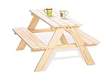 Pinolino Kindersitzgarnitur Nicki für 4, aus massivem Holz, 2 Bänke mit 1 Tisch, empfohlen für Kinder ab 2 Jahren, Natur