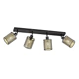 Wofi Deckenstrahler Deckenleuchte Wohnzimmerlampe, 4-flammig, Gitterdesign, Spots beweglich, Stahl, schwarz golden, 4x E14 Fassungen, LxBxH 64x10x18 cm