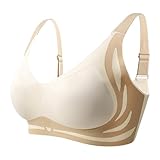 2024 BH Frauen Yoga Sport BH Nahtlos Gepolstert Damen Front Side Schnalle Spitzenkante Ohne Stahlring Bewegung Nahtlose Raffung Anpassung Yoga Schlaf Große BH BHs Sport, beige, XXL