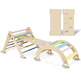 CCLIFE Montessori Kletterdreieck mit Rutsche und Kletterbogen Klappbar 6 in1 Klettergerüst Indoor Pikler Dreieck, Holz für Kinder 80kg