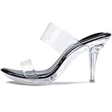 NBUUNBU Transparente Absätze für Damen, silber-schwarze Absätze, kleine Plateau, sexy High Heels, Sandalen, Stiletto, Kätzchen, offener Zehenbereich, elegante Schuhe, bequem, doppelter, transparenter