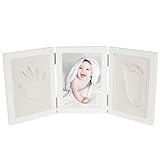 Bieco Set für Gipsabdruck Baby Hand und Fuß | komplettes Baby Abdruckset mit 3D Bilderrahmen aus Holz | Bilder Set mit Rahmen für Handabdruck Baby | Gibsabdruckset Hände | Set Fußabdruck Baby