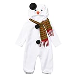 Generisch Weihnachts Schneemann Cosplay Strampler Kostüm Set Mit Weicher Fleece Body Schal Für Kleinkind Jungen Mädchen Festliche Winterkleidung (White, 9-12 Months)