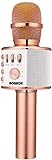 BONAOK Bluetooth Karaoke Mikrofon Kinder, Drahtlose Dynamisches Mikrofon mit Lautsprecher, Familie Party Podcast Auto Bluetooth Mikrofon Kabellos, Kompatibel mit Android/IOS(Rose Gold)