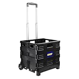 Kinzo Transporttrolley Faltbar 25kg Transportgewicht Klappbare Einkaufskiste Putzwagen fahrbare Transportkiste Platzsparender Transport Ideal für Camping, Einkauf 05703 Schwarz 100 cm