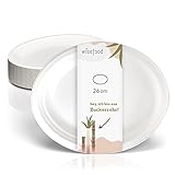 wisefood Zuckerrohr Teller - 100 Stück Bagasse Einwegteller oval 26cm - Einmal Pappteller ideal als Partyteller oder Speiseteller - Biologisch abbaubares Zuckerrohr Geschirr ohne PLA/PE