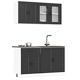 Emmtore 4-TLG. Küchenschrank-Set Holzwerkstoff, Küchenzeile Einbauküche, Schrank-Set, Unterschrank, Küchenschrank, Hängeschrank,Schwarz