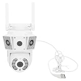 Akozon 2MP WiFi Outdoor-Sicherheits Kameras Panorama Ansicht Dual-Objektiv-Heim Kamera Farbe Tag Nacht Modus Speicher Menschliche Erkennung (EU-Stecker)