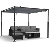 VOUNOT® Pergola Gartenpavillon 3x3m Wasserdicht Stabil Winterfest, Metall Garten Pavillon mit freistehender Terrassenüberdachung, Sonnenschutz für Garten, Terrasse & Balkon, Dunkelgrau