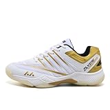 Xuanke Handballschuhe Herren Atmungsaktiv rutschfest Turnschuhe Damen Squashschuhe Leichte Wettkampf Trainingsschuhe (Weiß Gold,39)