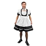 Male Maid Cosplay Dress Suit Maid Big Hemline Flared Dress Set Men Funny Performances Stage Costumes With Headwear and Stockings (M)