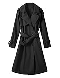 Vancavoo Trenchcoat Damen Lang Übergangsmantel Mantel Klassische Herbst Frühling Zweireiher Jacke Trench mit Gürtel Damenmantel Baumwolle Windjacke,Schwarz,XL
