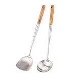 Wok Pfannenwender und Schöpflöffel Werkzeugset Set 43,2cm Spatel für Wok,304 Chinesischer Wok Besteck