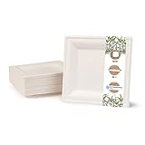 BIOZOYG Einwegteller 50 Stück, weiß eckig - Zuckerrohr Teller 20 x 20 cm - Alternative zu Pappteller & Plastikteller - Stabiles Einweggeschirr, ideal als Partygeschirr
