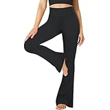 FuelMeFoot Flared Leggings Damen High Waist Schlaghose Blickdicht – Sportleggings Lang mit Bauchkontrolle, Yogahose Jogginghose Damen Schwarz für Gym, Pilates & Alltag 1 Pack-01-Schwarz XL