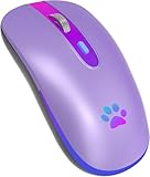 Maus Kabellos 2,4 GHz-USB Funkmaus, Bluetooth Maus 1600 DPI Optical Tracking, Wiederaufladbare Gaming Wireless Mouse mit 7 Farben LED-Licht für PC, Laptop, Mac,iOS, Android, iPad, Windows,Purple Gold