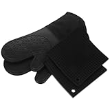 TOYANDONA 2 Sätze Backhandschuhe und Hitzeschutzmatten aus Silikon Hitzebeständig und rutschfest BBQ und Ofenhandschuhe mit Baumwollfutter Vielseitig für Grill Backofen und Küche