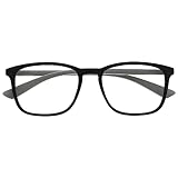 OPULIZE Max Lesebrille - Klassische große rechteckige Fassung - Brille in Mattschwarz mit grauen Bügeln - Herren Damen Unisex - R78-1 - +1,00