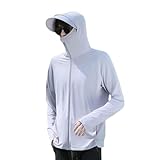 Generisch Sonnenschutzjacke Unisex, Sonnenschutz-Kapuzenpullover mit durchgehendem Reißverschluss, UV-kühlender Kapuzenpullover mit Langen Ärmeln (Light Gray,XXL)