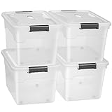 Juskys Aufbewahrungsbox mit Deckel - 4er Set Kunststoff Boxen 45l - Box groß, stapelbar, transparent - Aufbewahrung Ordnungssystem Aufbewahrungsboxen
