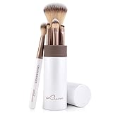 Pinselset Make-Up Luvia, Travel Set Macchiato, 5 Kosmetikpinsel Inkl. Schminkpinsel Aufbewahrung, Schwaz, Vegan (Weiß/Macchiato)