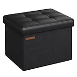 SONGMICS Sitzhocker mit Stauraum, kleine klappbare Sitzbank, 31 x 41 cm Fußbank, Aufbewahrungsbox, bis 130 kg belastbar, für Wohnzimmer Schlafzimmer Schlafsaal, tintenschwarz LSF100B01