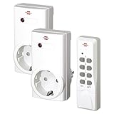 Brennenstuhl Funkschalt-Set RCS 1000 N Comfort, 2er Funksteckdosen Set (Funksteckdose raspberry pi mit Handsender und erhöhtem Berührungsschutz) weiß