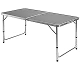 Casaria Campingtisch Klapptisch Höhenverstellbar Klappbar Griff Aluminium 120x60x70 cm Gartentisch Camping Garten Grau