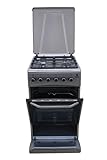 Gasline Gas-Elektro Standherd SHGE5060INX Elektrobackofen mit Gaskochfeld 50 cm Edelstahl Umluft, Grill mit Drehspieß
