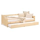 Homestyle4u Kinderbett 90x200 mit Ausziehbett Holzbett Kiefer Natur ausziehbar Massivholzbett Tagesbett ausziehbar | Artikel 2929