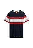 Superdry Herren Essentials Stripe T-Shirt Finster Marineblau Gestreift Auf Der Brust XL