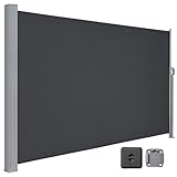 LARMNEE Seitenmarkise mit Stahl-Kasten, 160 x 450 cm, Markise ausziehbar, Sonnenschutz, Seitenrollo, Blickdicht, für Garten, Terrasse, Balkon, Anthrazit EBK1645TBP02
