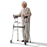 VEVOR 2-in-1-Gehhilfe höhenverstellbar, zusammenklappbar, mit 5-Zoll-Vollrädern, leichtes Aluminium | Mobilitätshilfe mit Vorderrädern für ältere und behinderte Menschen, 204 kg